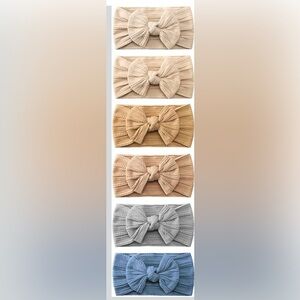 Neutral Baby Headband Bow Set (6 Pack) Beige Nude Blue Nylon Infant Soft Stretch